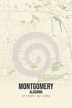 Retro US map of Montgomery, Alabama. Vintage street map. photo