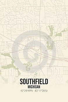 Retro US map of Southfield, Michigan. Vintage street map. photo