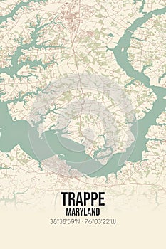 Retro US map of Trappe, Maryland. Vintage street map. photo