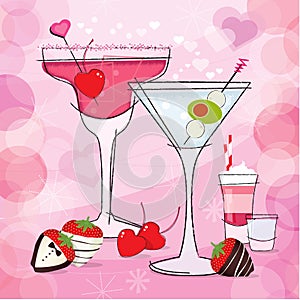 Retro Valentine Cocktails and chocolate covered strawberries