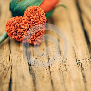 Retro valentine heart on old wood background.