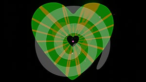 Retro Valentine's day heart seamless loop animation on black background. Green heart and particles. LOVE. Happy