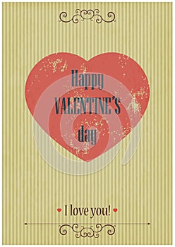 Retro Valentines Day Card with grunge Heart on Vin