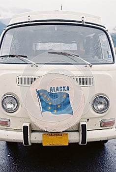 Retro Van with Alaskan Flag