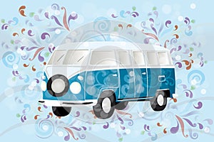 Retro van with colorful swirls