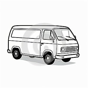 Retro Van Line Art On White Background