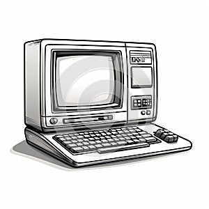 Retro Vector Bw Computer Desktop: Dystopian Cartoon Style photo