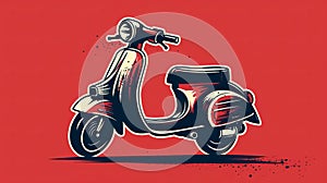 Retro Vespa Scooter Drawing On Red Background