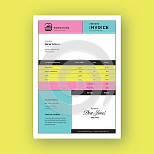 Retro vibrant fun 90s nineties invoice bill business a4 print template