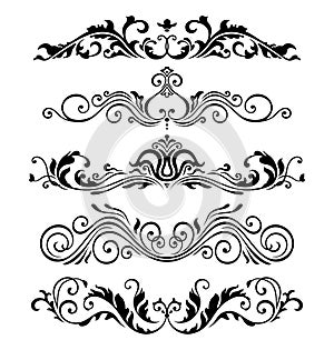 Retro victorian elements collection for Calligraphic Design. Genuine Floral Frame elements