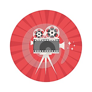 Retro video camera emblem. Cinema and filmmaking concept photo