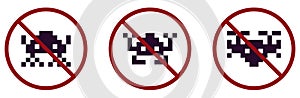 Retro video game ban prohibit icon. Not allowed video games