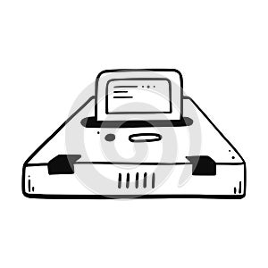 Retro video game console hand drawn doodle element
