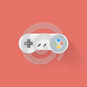 Retro video game controller flat style icon on red