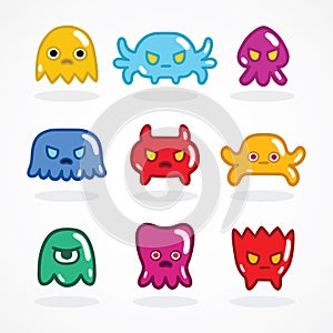 Retro video game monsters set