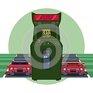 Retro videogame  arcade racing round frame