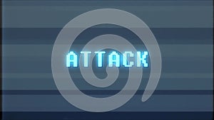 Retro videogame Attack word text computer old tv glitch interference noise screen animation seamless loop New quality