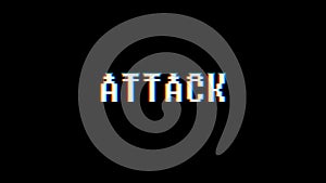 Retro videogame Attack word text computer old tv glitch interference noise screen animation seamless loop New quality