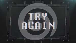 Retro videogame try again text on futuristic tv glitch interference screen animation seamless loop ... New quality