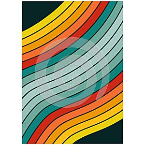 Retro vintage 70s style stripes background poster lines. 1970s Color Pattern, Wavy Background, Bright Gradient Abstract Color Wave
