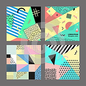 Retro vintage 80s or 90s fashion style. Memphis cards. Big set. Trendy geometric elements. Modern abstract design poster