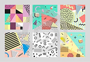 Retro vintage 80s or 90s fashion style. Memphis cards. Big set. Trendy geometric elements. Modern abstract design poster