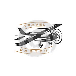 Retro vintage airplane with fast concept logo design