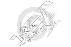 Retro vintage airplane with outlines