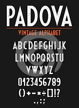 Retro Vintage Alphabet with letters, numbers and orthographic signs