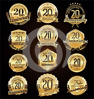 Retro vintage anniversary golden badges and labels collection