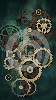 Retro vintage background with brass gears. Steampunk style background