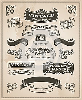 Retro vintage banner and ribbon set