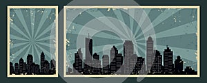 Retro vintage banners with cityscape and grunge effect