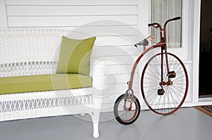 Retro vintage bicycle and sofa