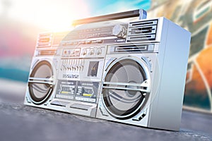 Retro vintage boombox ghetto blaster outdated radio receiver with cassette recorder
