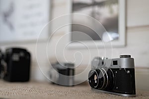 Retro vintage cameras on shelf