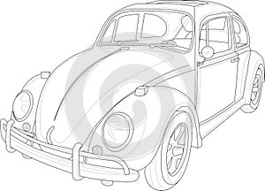 Retro vintage car with outlines. Vector illustration in black and white. photo