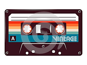 Retro vintage cassette tape vector illustration on white background.