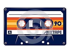 Retro vintage cassette tape vector illustration on white background.