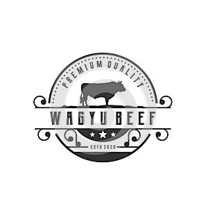 Retro Vintage Cattle / Angus / Beef Emblem Label logo design vector