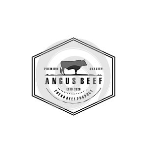 Retro Vintage Cattle Angus Beef Meat Label logo design