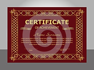 Retro vintage certificate achievement template. Golden and red f