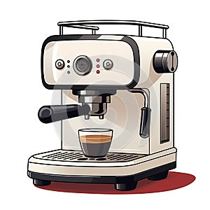 Retro vintage coffee machine with steamer for cappuccino, simple flat coloured illustration.