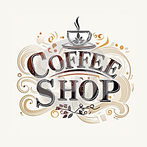 Retro Vintage Coffee Shop Logo with Lettering. Coffee Shop Label with flourish ornaments