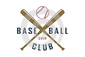 Retro Vintage Crossed Wooden Baseball Stick Bat with Ball for Sport Club Team Competition League Tournament Logo Design