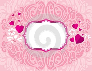 Retro Vintage festive pink vector greeting Valentine`s Day card