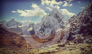 Retro vintage filtered picture of Himalaya mountains landscape,