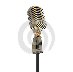 Retro Vintage Gold Microphone Isolated On White