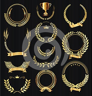 Retro vintage golden laurel wreaths collection vector