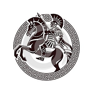 Retro Vintage Greek Sparta Spartan Horseback Knight Warrior with Coin Ornament Shape